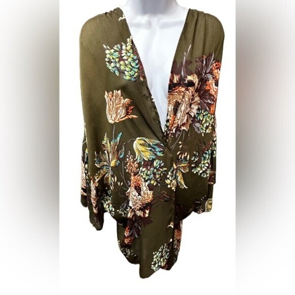 UMGEE FLORAL KIMONO DUSTER SZ S/M OLIVE MUTICOLOR - Picture 5 of 16
